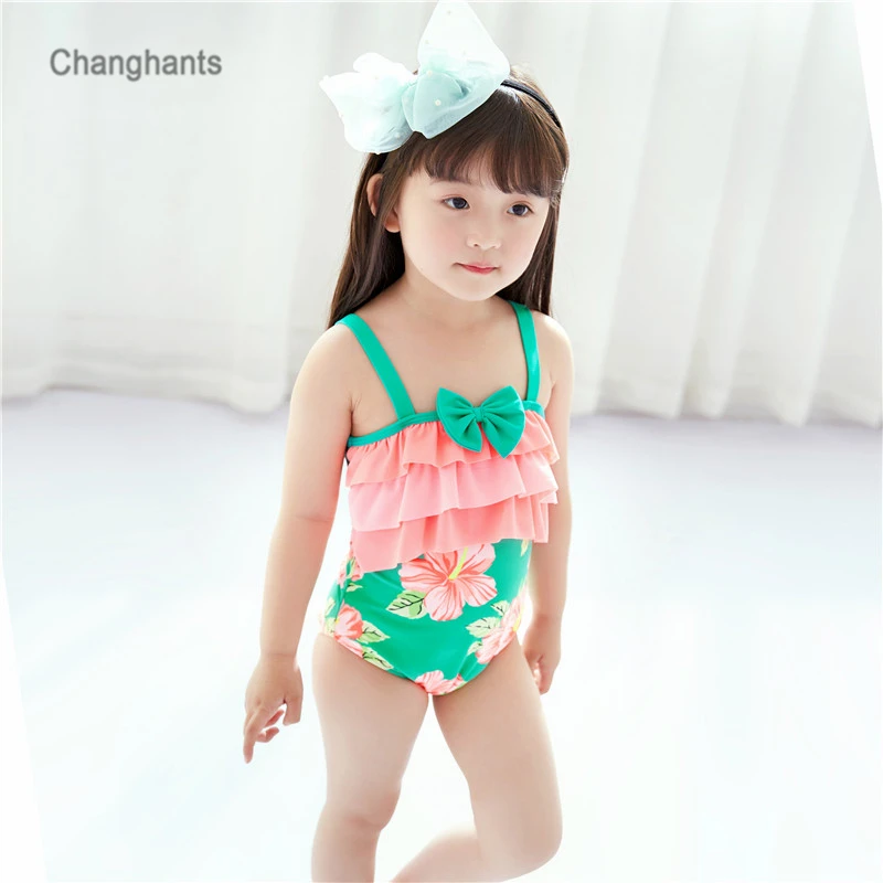 От 2 до 8 лет платье для девочек зеленого цвета Детская одежда плавания Цельный