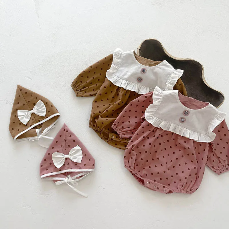 

Детский хлопковый комбинезон в горошек, с длинным рукавом