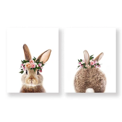 Кролик BunnyTail лесной животный детский Декор цветок холст картина девушки плакат печать стены Искусство картина Детская комната Домашний декор - Цвет: Set 2