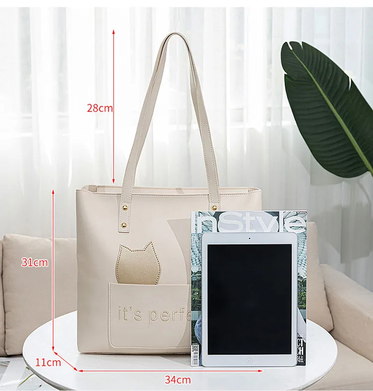 Fashion Letter Women Handbag Casual Travel Shoulder Bag High Capacity Leather Shopping Totes Bag Phone Tablet Cosmetic Organizer
