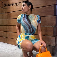 biikpiik print women skinny 2 piece sets bodysuitsshorts matching set casual sportwear female suits summer basic streetwear