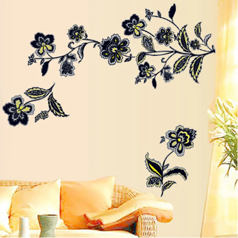 Съемные Виниловые постеры из ПВХ с черными цветами|Наклейки на стену| |