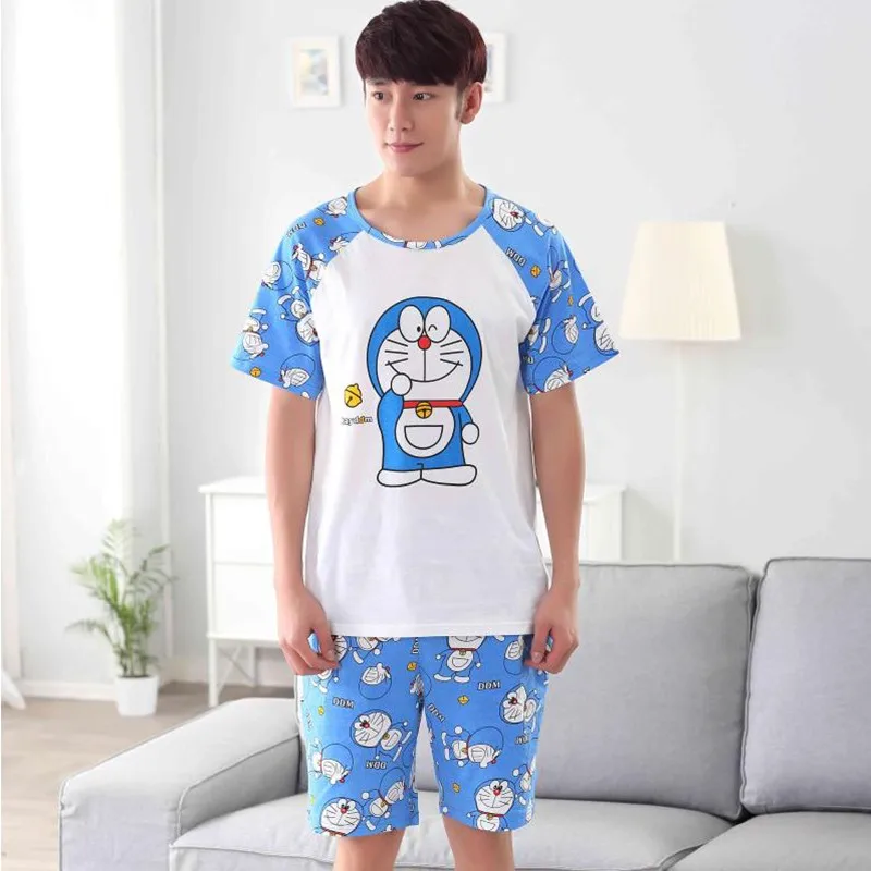 

Tonngirls Doraemon Pyjamas Women Shorts Set Patchwork Cartoon Sleepwear Women Cotton Pajamas Summer Sweet Couple Lounge Wear