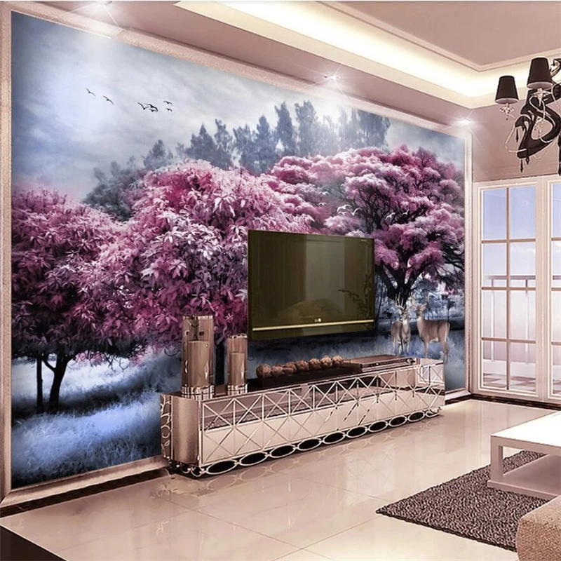 wellyu Customized large mural wallpaper 3d beautiful pink forest big tree landscape fashion home decoration painting | Обустройство