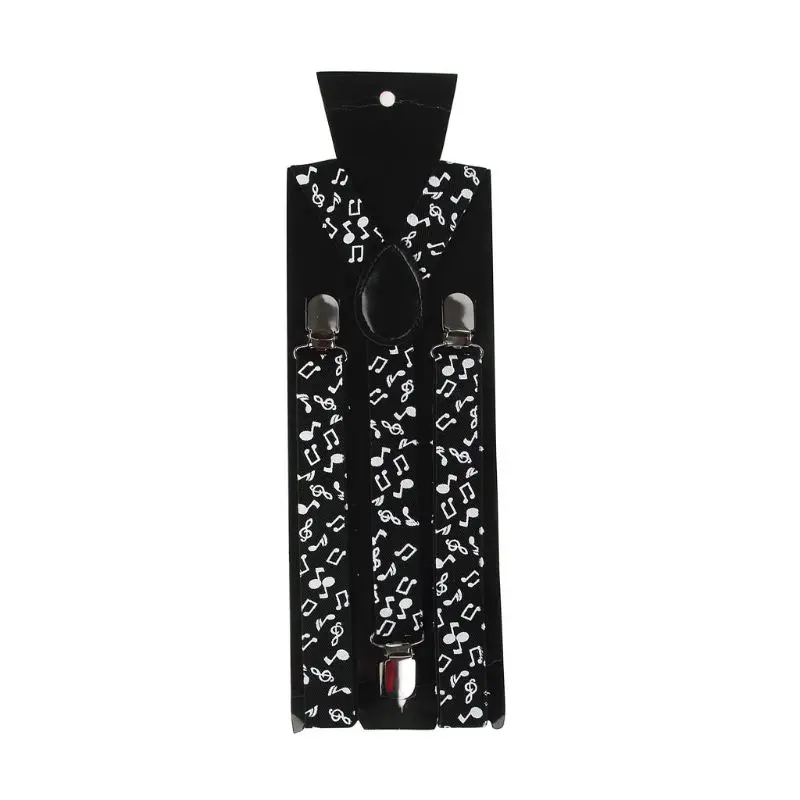 Men Women 2 In 1 Suspenders Bow Tie Set Black White Music Notes Piano Keyboard Print Adjustable Y-Back Belt Necktie Stage Party |