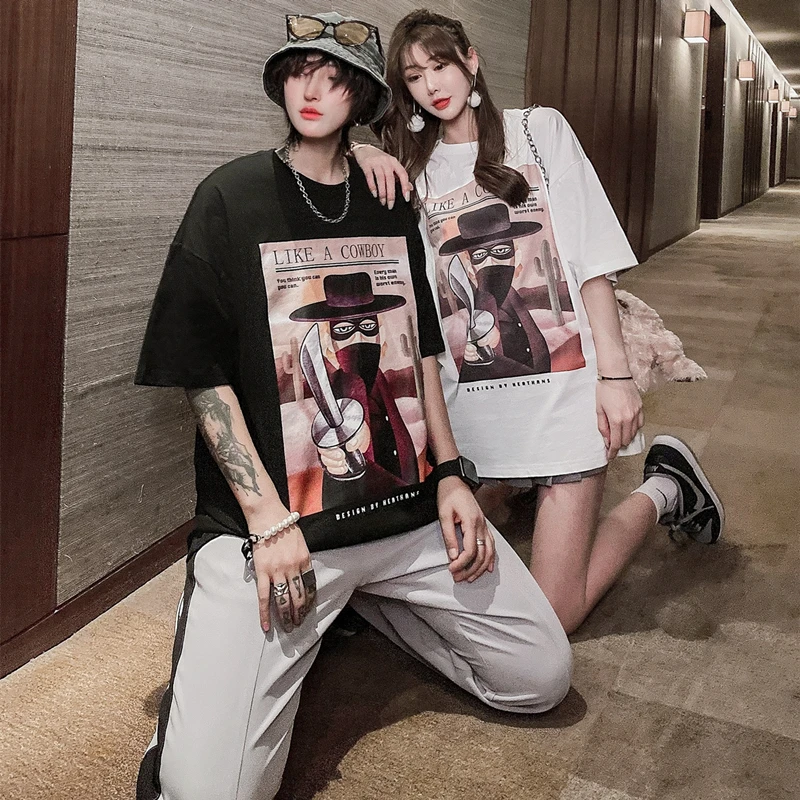 

Dropshipping Hip Hop Hipster LIKE A COWBOY Print T-shirts Men Women Fashion Short Sleeved Pure Cotton Loose Tops Tees Streetwear