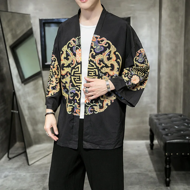 Изящный традиционный Восточный кардиган для мужчин японское кимоно в стиле