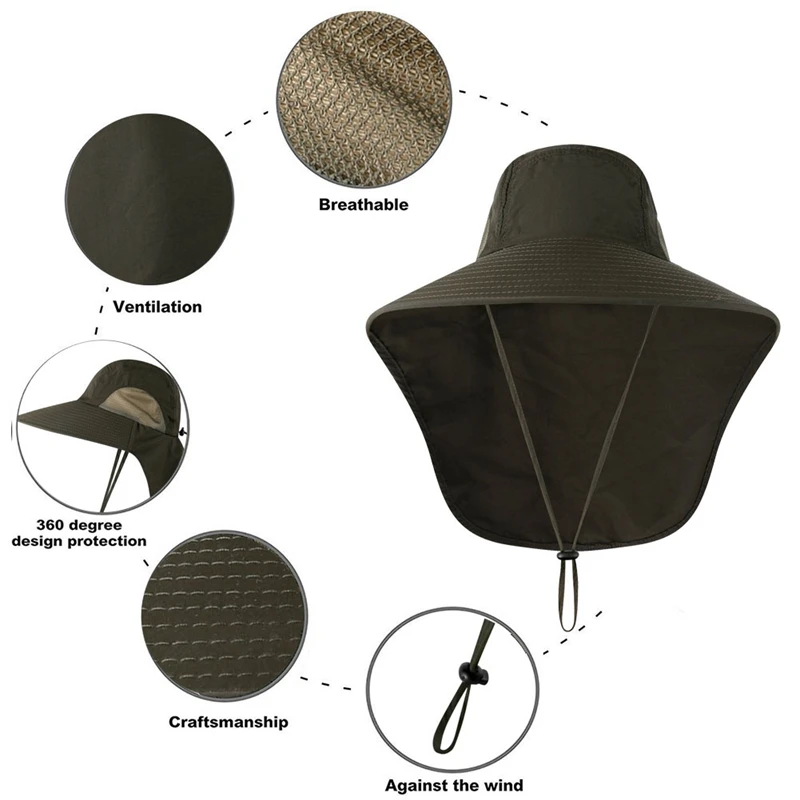 

Outdoor Sunshade Flap Cap Unisex Wide Brim Fordable Mesh Sweatband Neck Cover Bucket Hat Sportswear Fishing Caps Accessories