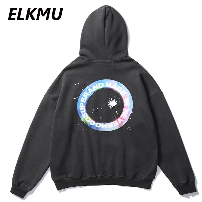 Толстовка ELKMU мужская оверсайз повседневная Уличная одежда свитшоты с принтом