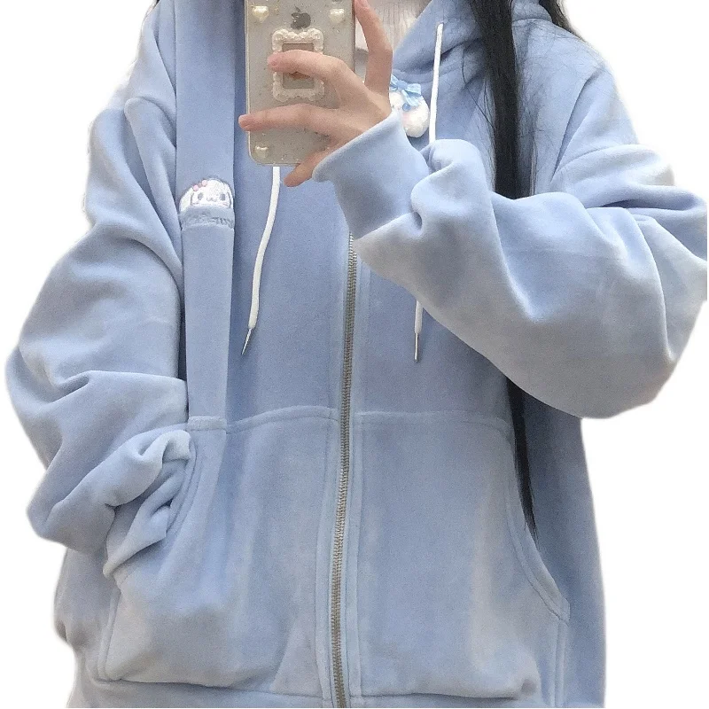 

Autumn Winter New Women Cartoon Cinnaong Embroidery Long Sleeve Cardigan Coat Japanese Loose Wild Sweet Student Jacket Tops