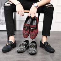 personality tassel snakeskin pattern dress shoes 2019 new style doug casual leather shoes nightclub christmas party shoes