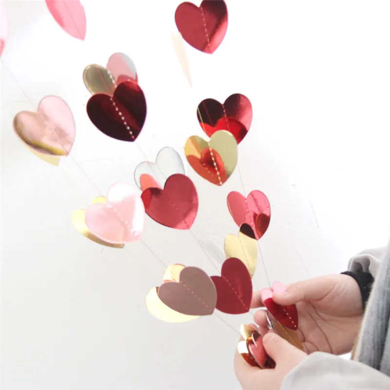 2m love sequins pull flower wedding birthday party string chain heart ornaments home accessories supplies background decoration |