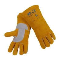 welder mig gloves 14 35cm split cowhide leather worker glove reinforced thumb palm golden stick welding gloves