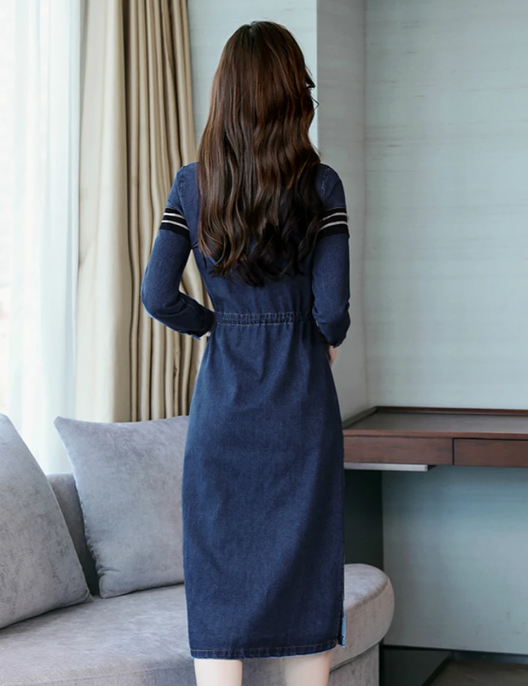 Новинка весна-осень 2020 офисное платье размера плюс Брендовое джинсовое для