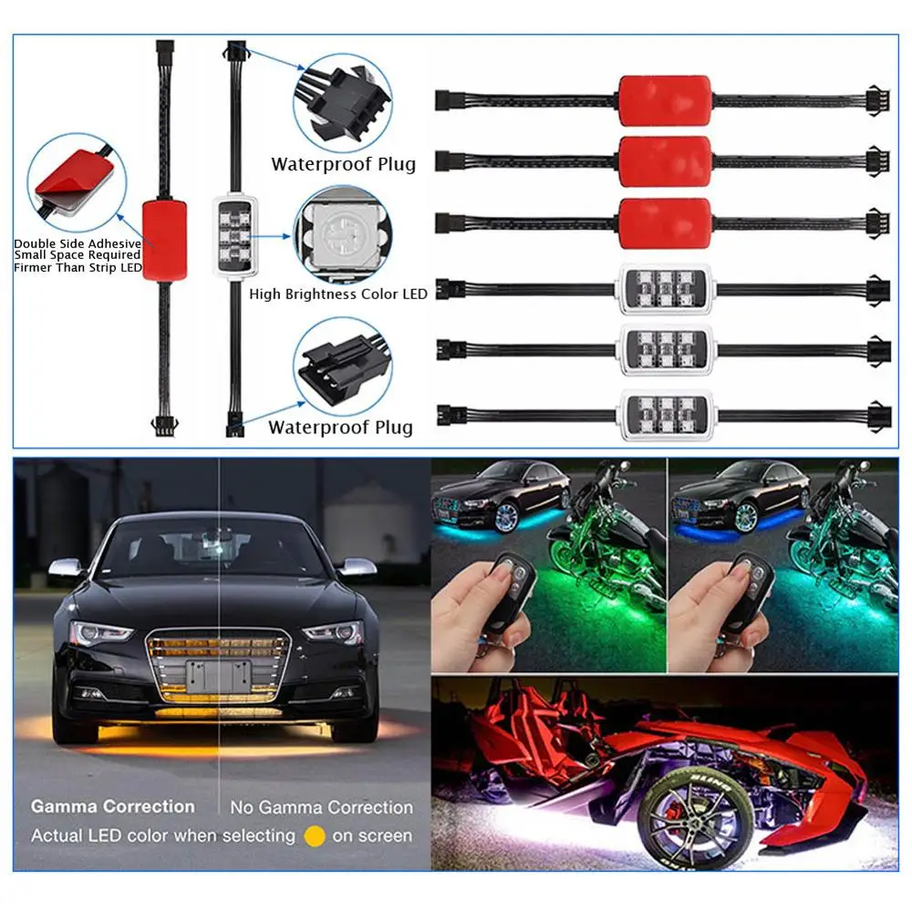 

8IN1 RGB 48LED Smart Brake Lights Motorcycle Car Atmosphere Light with Wireless Remote Control Moto Decorative Strip Lamp Kit