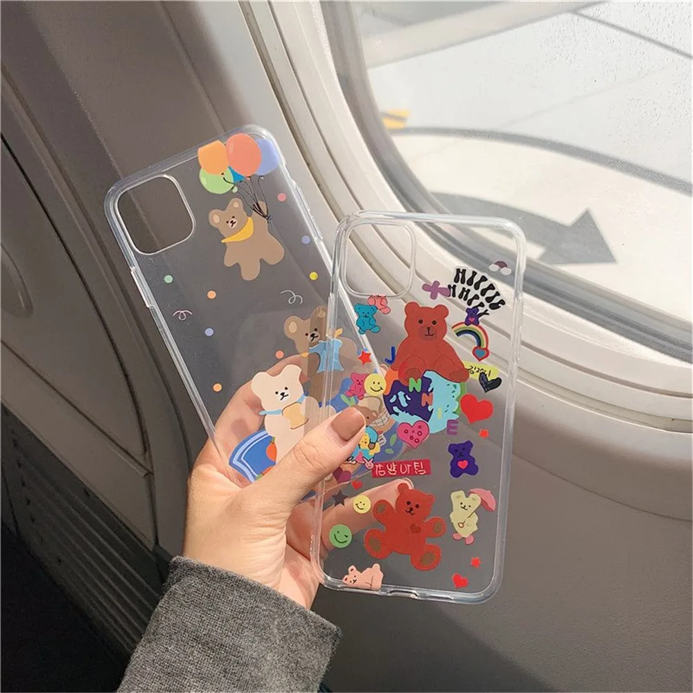INS Star Cute Bear Balloon Rainbow Candy Phone Case For iPhone SE 2 11 Pro Xs MAX XR X 6 6s 7 8 Plus Doll Clear Soft back Cover |