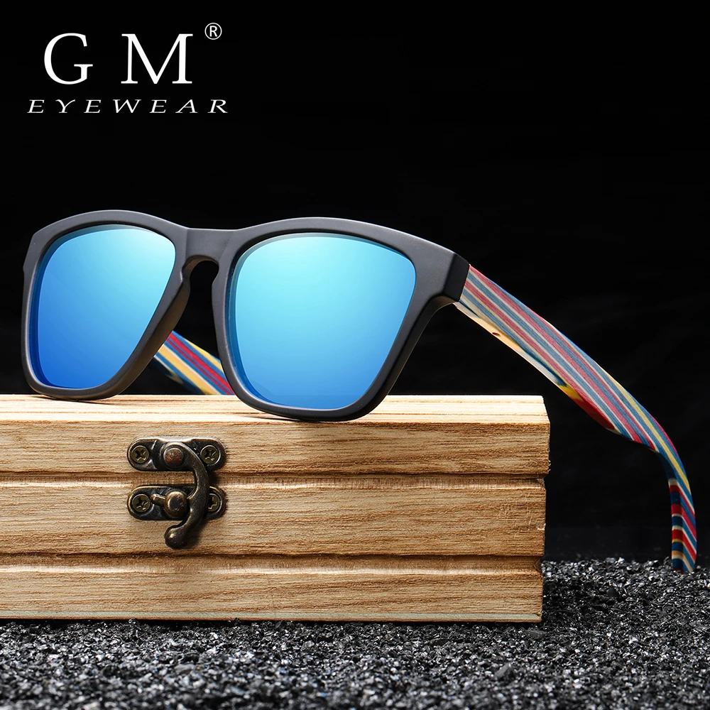 GM Men Wood Sunglasses Retro Women Sun Glasses Polarized Brand Designer Skateboard Wood Glasses lentes de sol de marca mujer