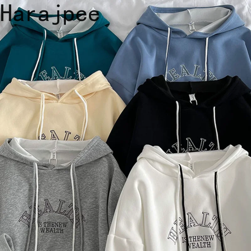 

Женские толстовки Harajpee в уличном стиле ретро, повседневный Свободный пуловер с длинными рукавами и буквенным принтом, новинка сезона осень-...
