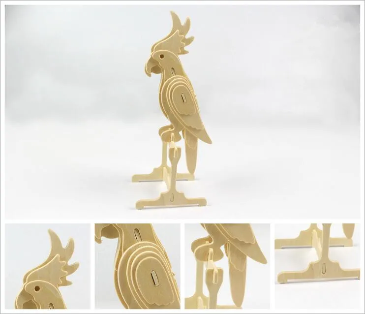 Parrot DIY Дети 3D деревянные пазлы модель животного Сборка строительные наборы Развивающие игрушки для детей - Цвет: Parrot