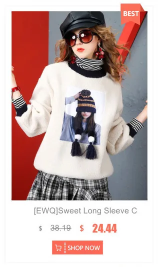 [EWQ] Autumn New Thickening Keep Warm Pullovers Knit Tops Full Sleeve Plus Size Smile Lamb Fur Winter Lady Sweatshirt QL556