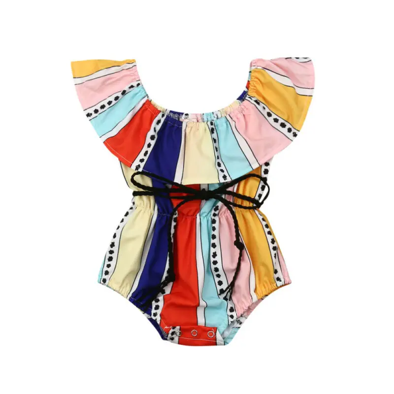 

Summer Newborn Kid Baby Girl Colorful Romper Ruffle Bow Jumpsuit Sunsuit Outfits