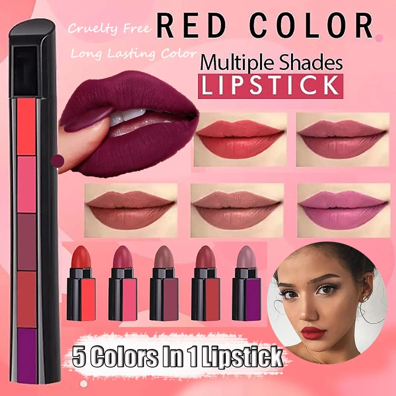 

5 In 1 Matte Velvet Lipstick Waterproof Nude Long Lasting Lip Gloss Non-Faded Soft Butter Cream Texture Makeup Lip Stick