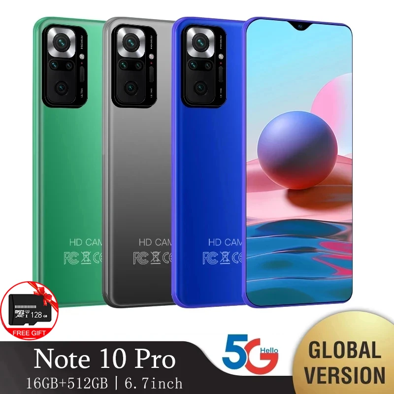 

RedmI Note10 Pro 6.7-inch Smart Phones Android Mobile Phone Global Version Mobilephone Supports Google GPS WIFI 5G Cellphone