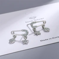 kofsac new temperament cute mini pin star heart zircon studs girl jewelry 925 sterling silver earrings for women birthday gifts