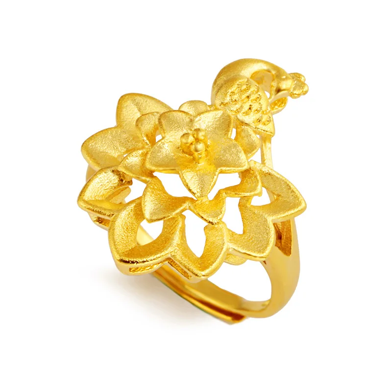 

24K Yellow Gold-plated Open Rings for Women's Bride Peacock Shaped Ring Wedding Engagement Valentine's Day Fine Jewelry Gifts