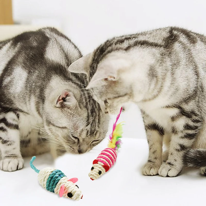 Лучшие Продавцы! 1 игрушка для домашних питомцев сизаль мышь перо кошек любимая