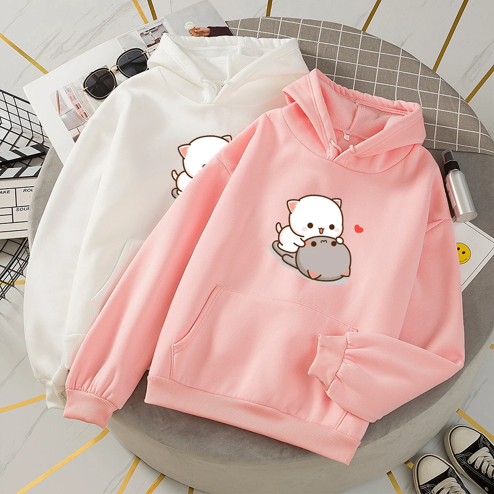 Женская Толстовка Harajuku с мультяшным принтом в виде кота теплая уличная одежда