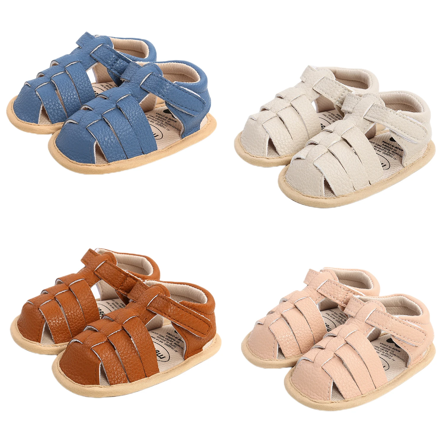 

Newborn Baby Girls Boys Solid PU Closed-Toe Sandals Shoes Soft Flat Non-Slip Sole Summer Infant Toddler First Walker Shoes 0-18M