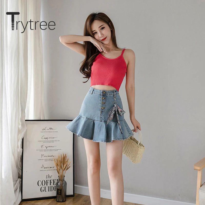 Trytree 2020 Летняя женская юбка Повседневная модная элегантная однотонная