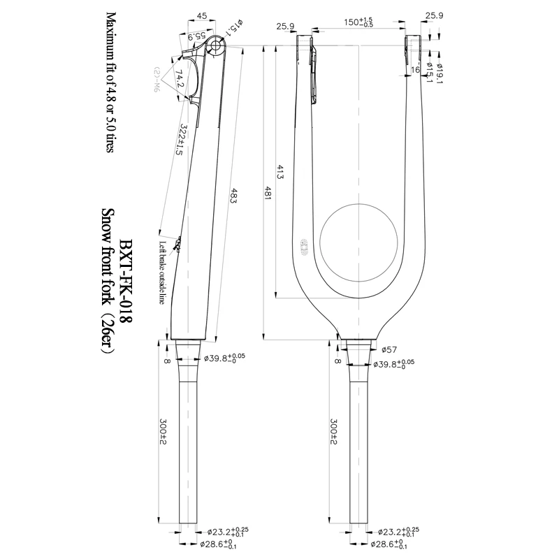 2020 26er Full Carbon MTB Fork Fit 5.0 Tires Carbon Fat fork Snow Front Fork 4.8 or 5.0tire 26inch Carbon Fork images - 6