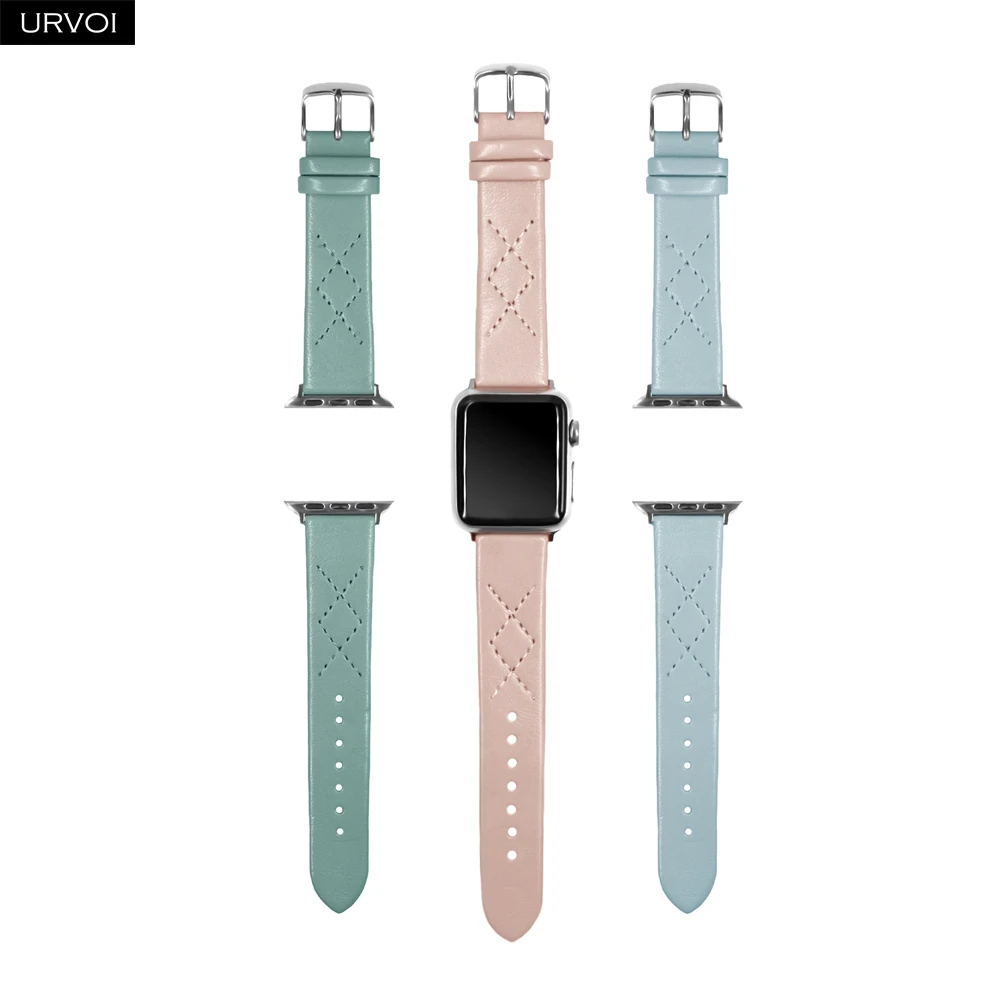 Кожаный ремешок URVOI для Apple Watch series 7 6 SE 5 4 3 2 браслет iWatch 41 45 мм со стразами