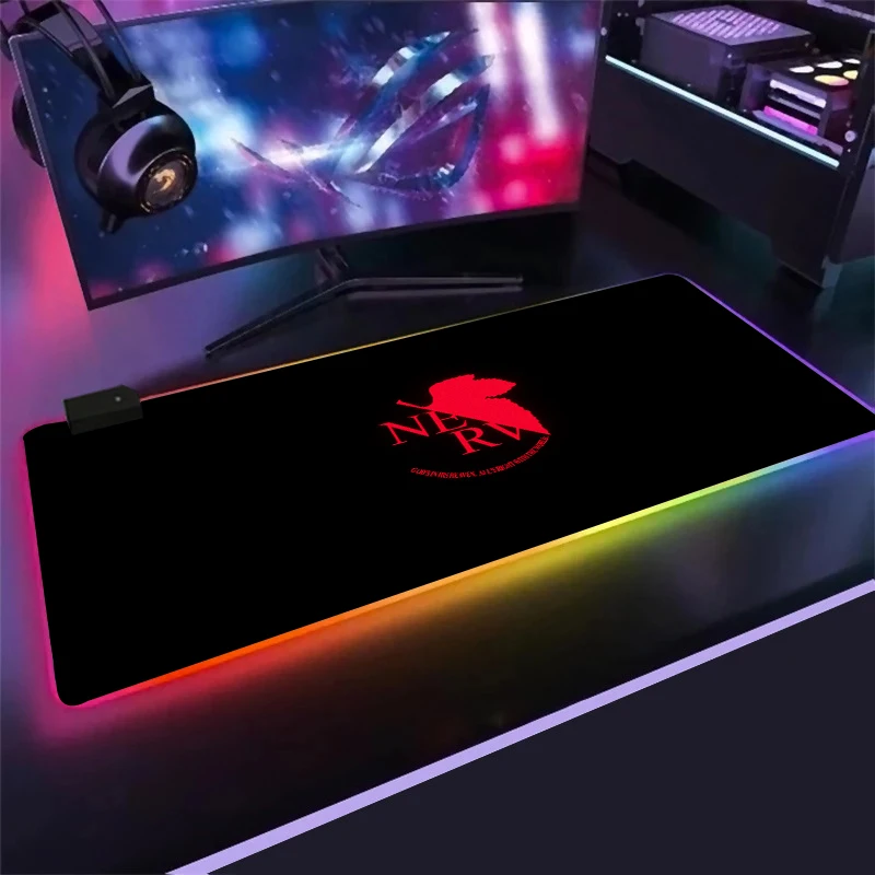 

Anime Evangelion RGB Gaming Large Mouse Pad EVA Gamer Led Computer Mousepad with Backlight Carpet for PC Desk Mat Support DIY.