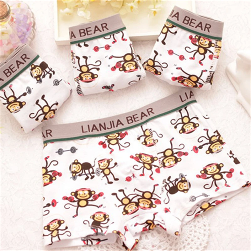 4 шт./лот мягкие трусы-боксеры из чистого хлопка для мальчиков детское нижнее