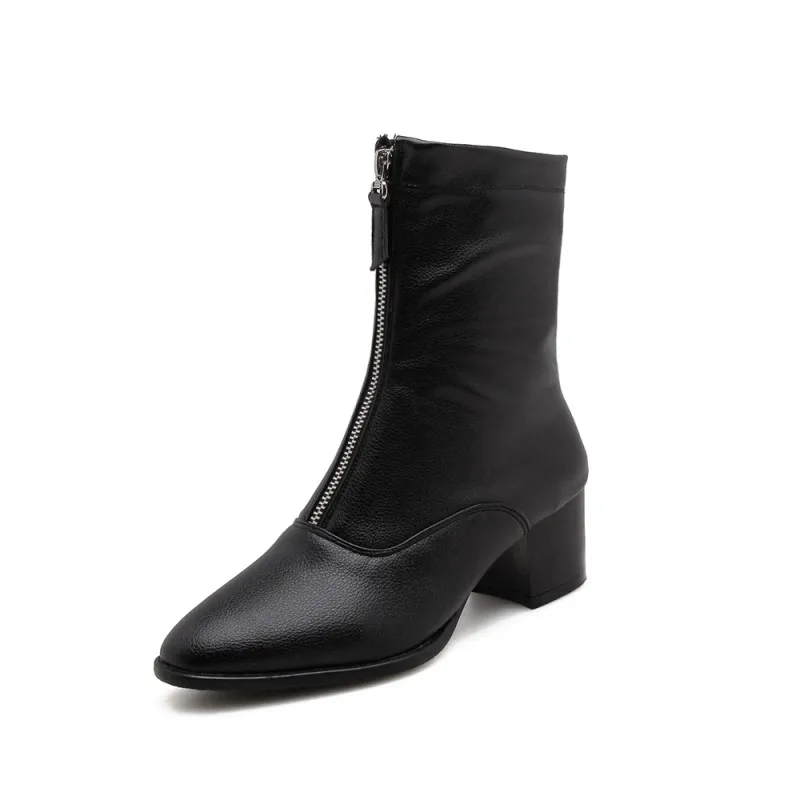 Большой Размеры мадам грубый каблук короткие ботинки с молнией спереди Модные