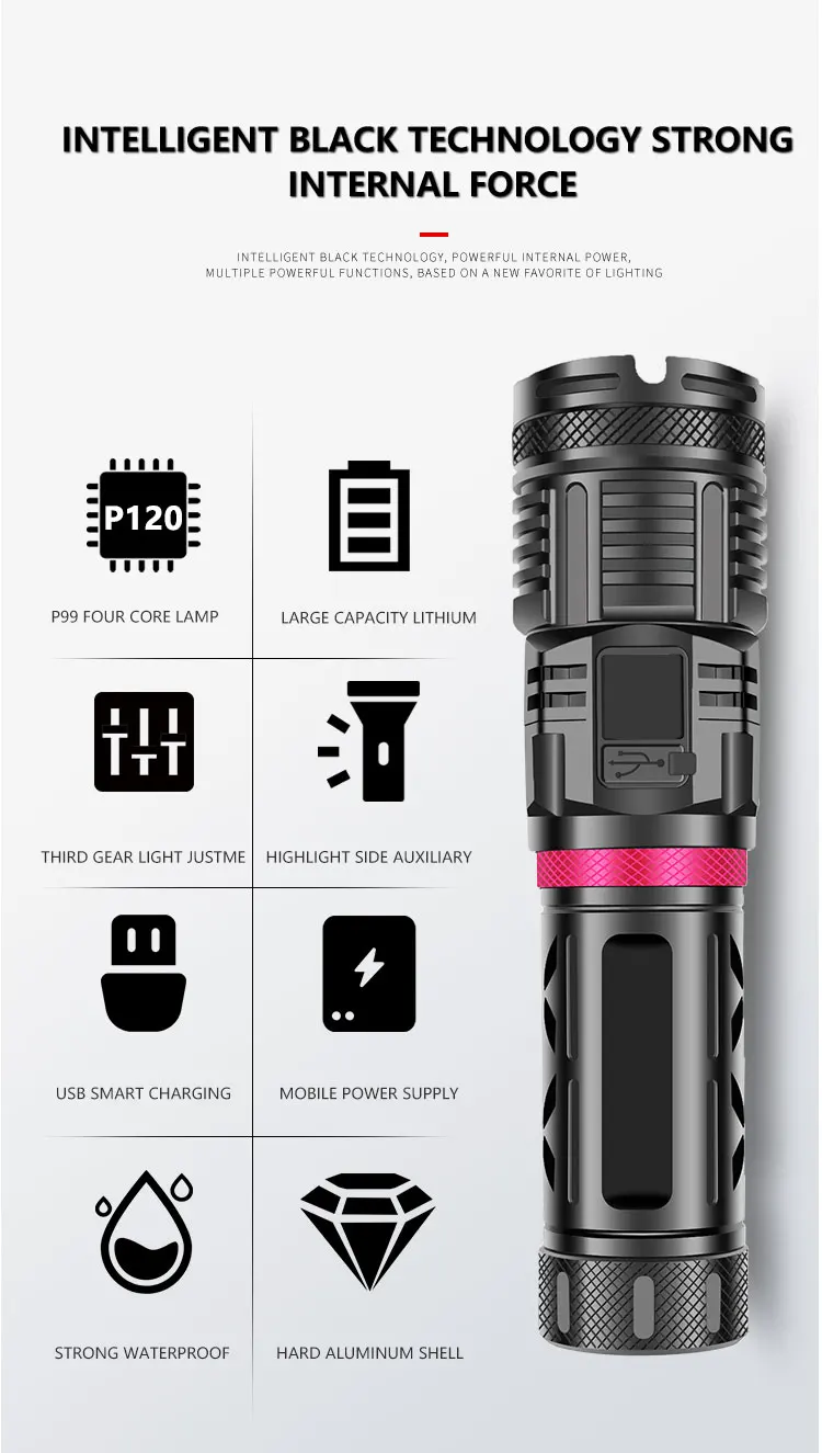구매 2021 최신 XHP120 9 코어 LED 손전등 줌 USB 충전식 가장 강력한 COB 토치 18650 26650 휴대용 조명