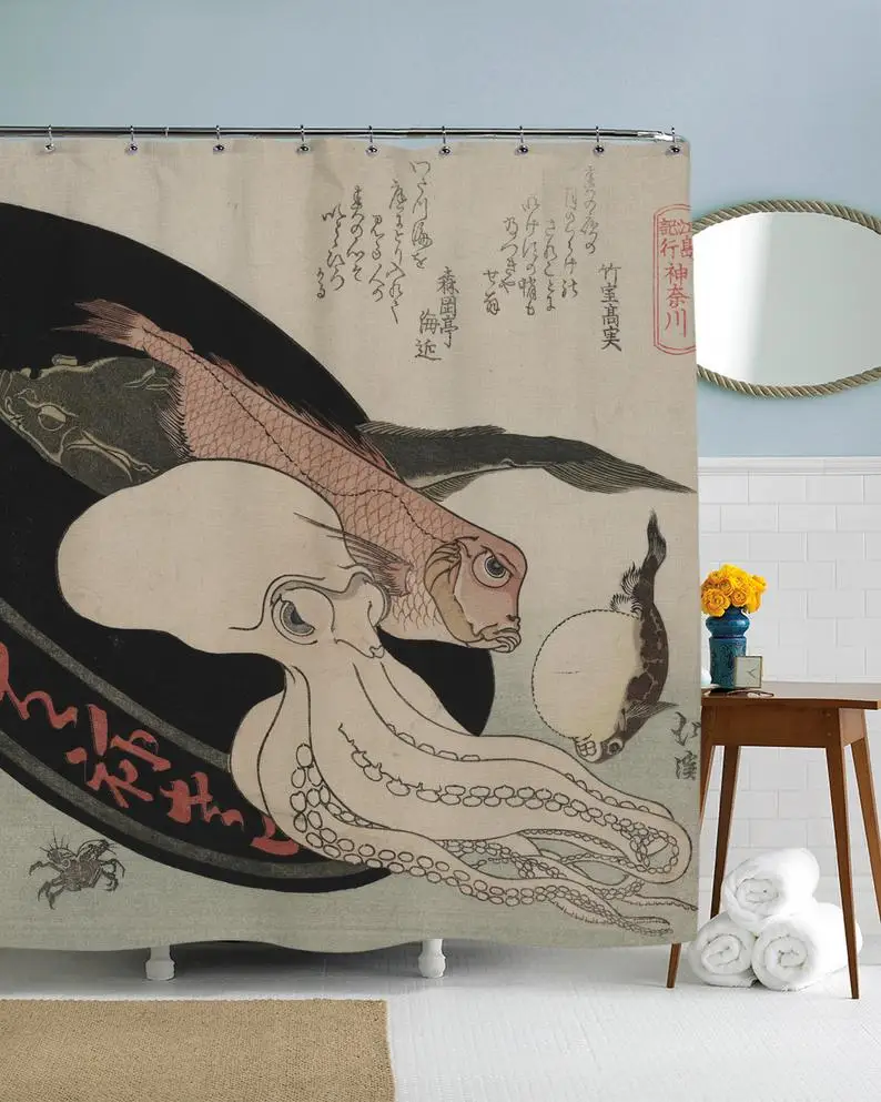 

Octopus Sea Creatures curtain, Ocean Art, Underwater Theme, Japanese Décor