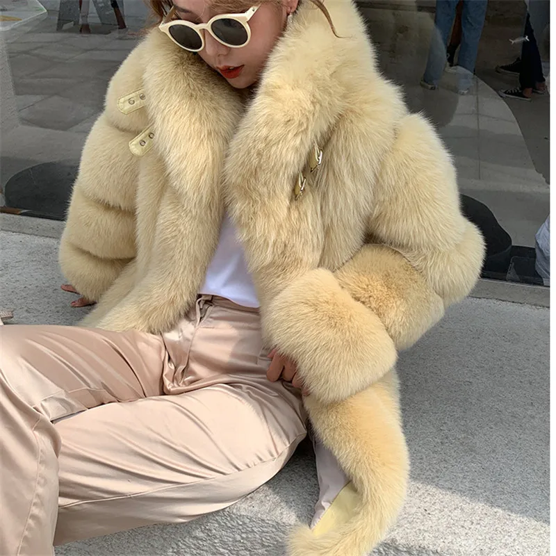 FURSARCAR New 2021 Natural Real Fox Fur Jacket Women Winter Thick  Fur Coat With Leather Blet Collar Pull Plet Genuine Fox Fur