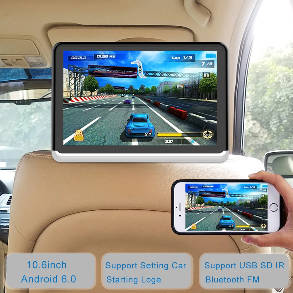 Лучший автомобильный монитор на подголовник 10 дюймов IPS DVD плеер Android 6 0 HD 1080P