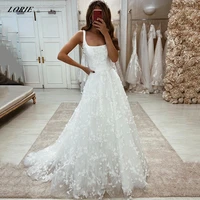 lorie sleeveless lace wedding dresses square collar appliques a line floor length boho bridal gowns plus size vestidos de novia