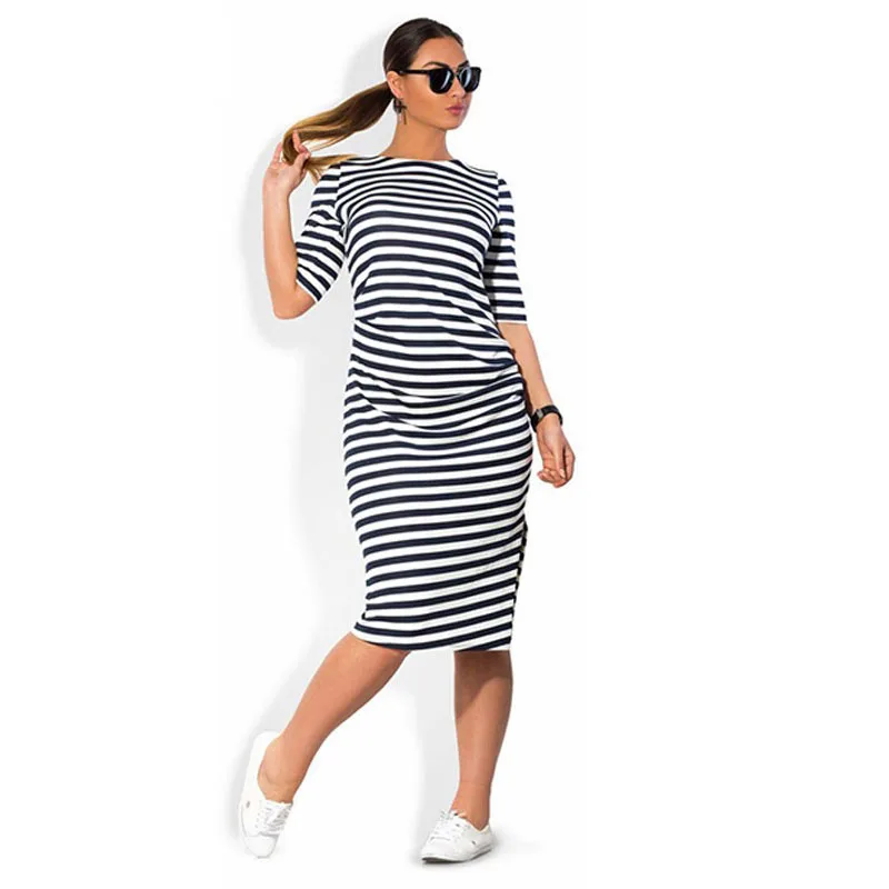 Женское платье в полоску с круглым вырезом европейском стиле|Женские платья| |