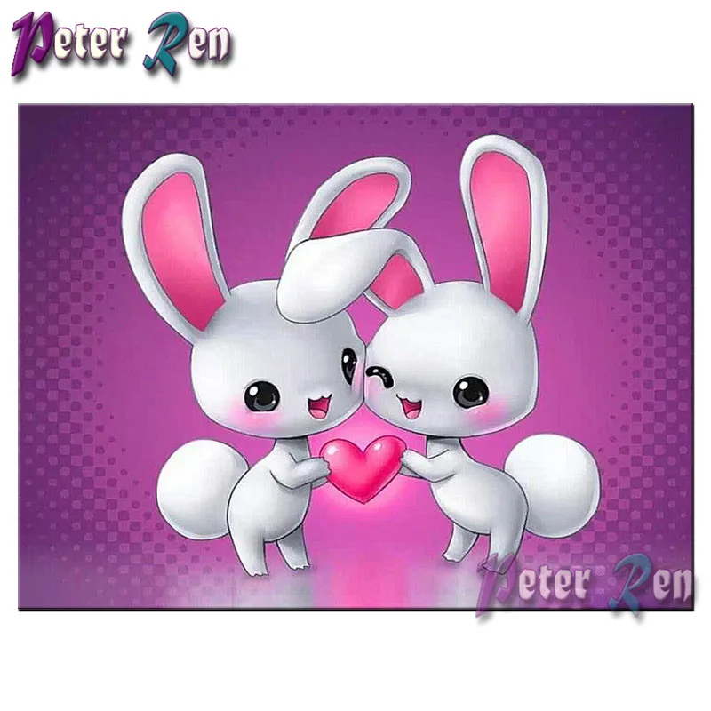 

5d Cartoon Diamond Painting Beautiful rabbit love diamond Embroidery full Square/round Mosaic Picture Rhinestone Children's gift