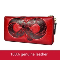 genuine leather wallet women 2022 new womens wallets long zipper purse large ladies clutch bag for cell phone and card holder