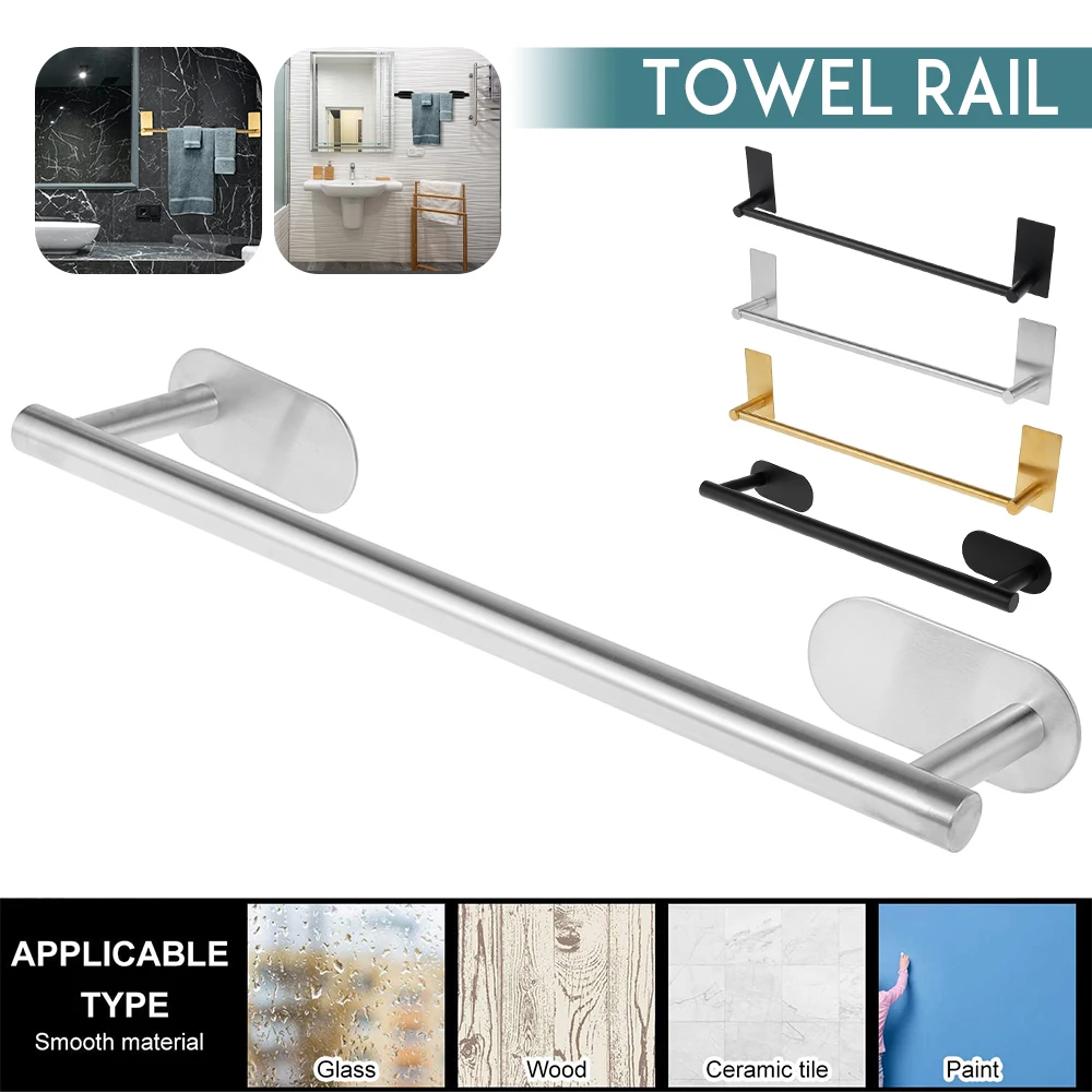 

Stainless Steel Towel Rail Self Adhesive Wall Hanging Bathroom Toilet Shelf Kitchen Dish Cloths Hanger Storage Organizer Holder