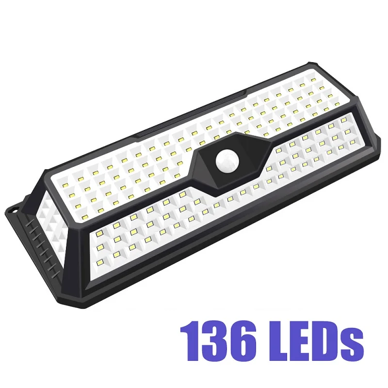 136LEDs 136/118/90/66/44 светодиодный лампы на солнечных батареях для сада Водонепроницаемый открытый светильник ing светодиодный солнечный светильник движения Сенсор 3 режим безопасности настенный светильник - Испускаемый цвет: 136LEDs