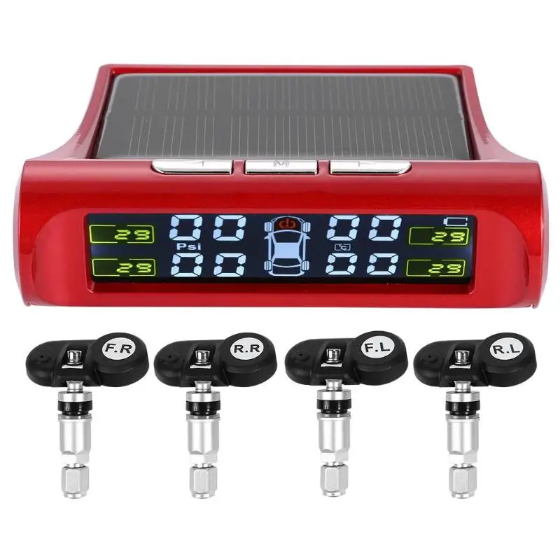 Internal Sensors Беспроводной ЖК-дисплей автомобиля TPMS солнечной энергии авто шин давление мониторинг температуры сигнализации с 4 внутренними/внешними датчиками Красный - Тип: Internal Sensors
