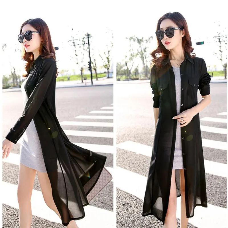 #3535 черная красная зеленая белая Солнцезащитная длинная рубашка для женщин